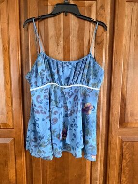 Vintage California Dynasty baby doll top blue floral L